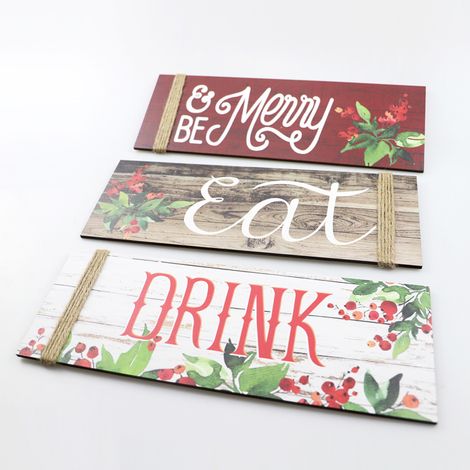 Panneau de maison en bois de noël, 3 pièces, motif Be Merry & Eat Drink, porte d'entrée pour décoration murale de fête (1/5)