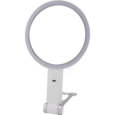 Miroir de maquillage lumineux grossissant 1X/10X, à fixer au bureau ou au mur, et à porter à la main, blanc. (1/5)
