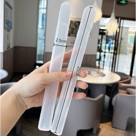 Boîte de rangement pour baguettes, paquet de 2, porte-ustensiles de voyage blanc  Boîte en plastique alimentaire, ouverture latérale. Idéal pour transporter des baguettes, des fourchettes, des cuillèr (1/5)