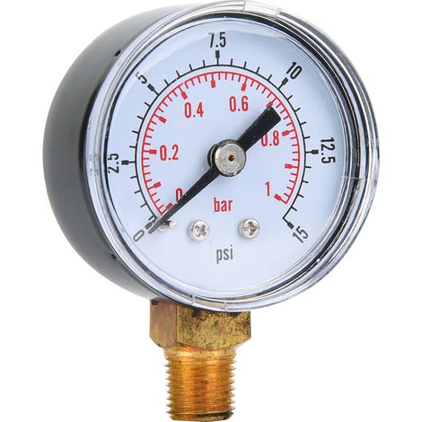 Mechanisches Manometer mit 1/8" BSPT-Bodenanschluss für Luft, Öl, Wasser (0-15 psi, 0-1 bar) (1/5)