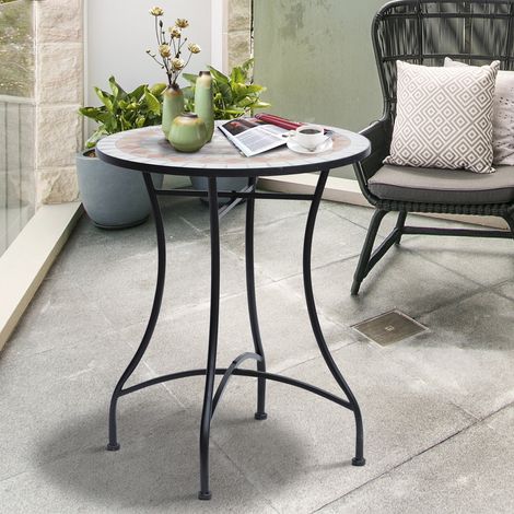 Table jardin mosaïque céramique basse ronde balcon terrasse Φ 60x71 cm