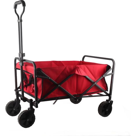 Chariot pliant 4 roues de camping, chariot Oxford portable pour pique-nique extérieur, pêche, rouge (1/5)
