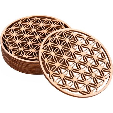Set de 8 Sous-verre, Motif Fleur de Vie, Bois Contreplaqué 10x10cm, Décoration Spirituelle (1/5)