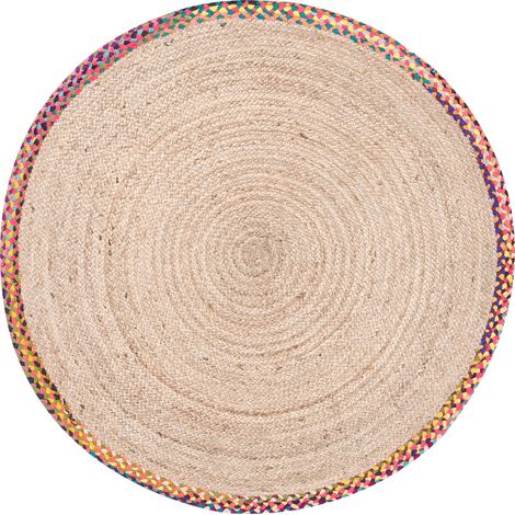 Alfombra redonda de yute ø 120 cm con borde trenzado salón dormitorio multicolor Satara