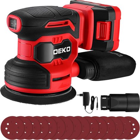 Ponceuse Electrique Sans Fil: Ponceuse Orbitale 20V - Ponceuse Excentrique avec 2.0Ah Batterie pour le Ponceuse Bois - 125mm Ponceuses Sans Fil Papier Abrasif 15 Pièces, Rouge (1/5)