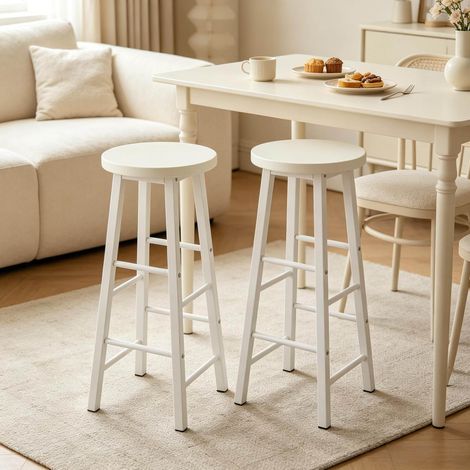 MEUBLIV Lot de 2 tabourets de bar blancs en MDF et métal avec repose-pieds (1/3)