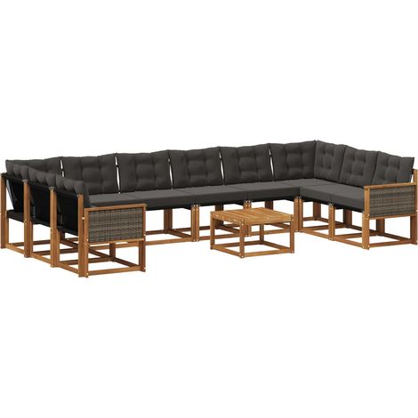 Conjunto de sofás de exterior con cojín 11 pcs Natural y negro vidaXL (1/5)