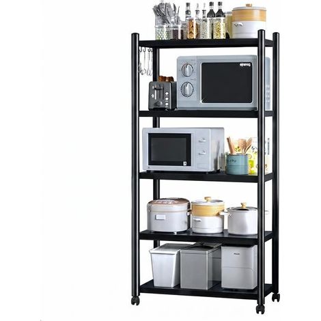 Étagère de cuisine 4 niveaux amovible épaisse pour micro-ondes et four à poser, sur roulettes - Rangement pour casseroles