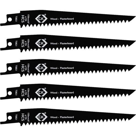 C.K T0821 Lame per sega a sciabola 6 tpi, confezione da 5 pz Lunghezza lama della sega 150 mm 5 pz.