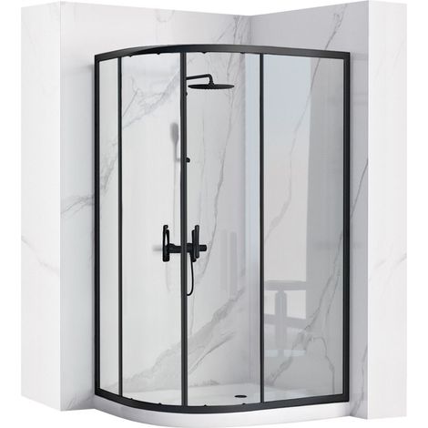 REA DUSCHKABINE LOOK 80X100 BLACK + DUSCHTASSE SAVOY RIGHT