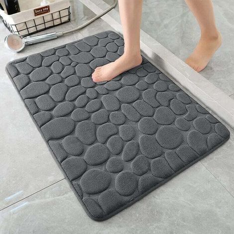 Badematte aus Memory-Schaum – Saugfähige Duschmatte – Badematte – Dekorativer Teppich – Rutschfest – für Bad und Wohnzimmer – 40 x 60 cm – Dunkelgrau, Memory-Schaum – Crezuo