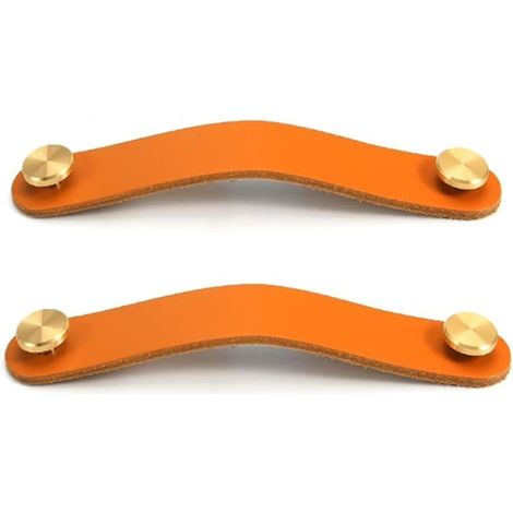 Ensemble de 2 poignées de porte d'armoire en laiton et cuir orange, longueur 130 mm, avec vis, adaptées aux armoires et aux cuisines (1/5)