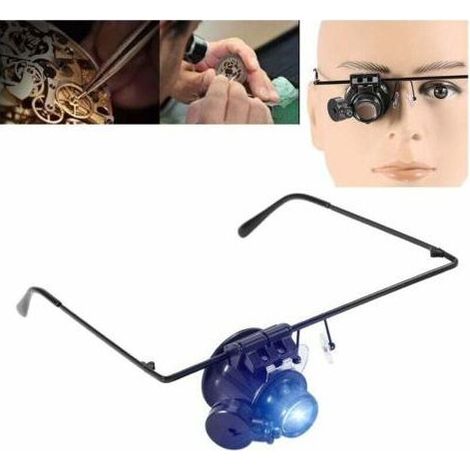 Loupe Agrandisseur Lunettes loupe LED 20x pour Bijoutiers Horlogers Montre Réparation, (1/5)