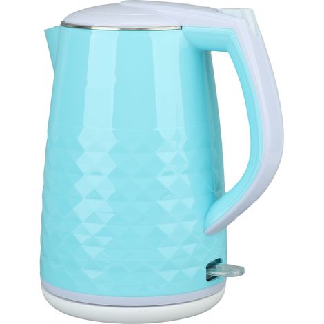 Bouilloire électrique 2000 W double cuve en acier inoxydable 2 L avec arrêt automatique et protection contre la surchauffe, prise UE 220 V, bleue