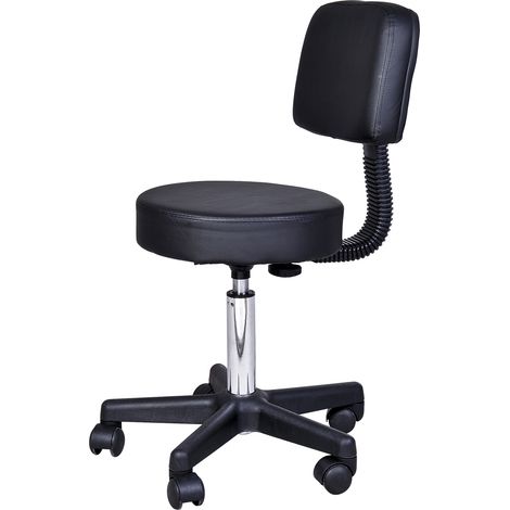 Tabouret de bureau à roulettes réglable en hauteur avec dossier, pivotant de 72 à 84 cm, rotatif à 360°, idéal pour le bureau, les salons de coiffure, les spas et les massages. Couleur : noir.