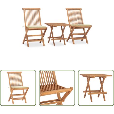 Table de jardin - Ensemble à manger d'extérieur pliable avec coussin 3 pcs Teck (1/5)