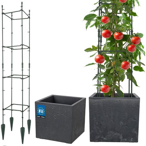 KOTARBAU® Pot de Fleur Exterieur, Pot de Plante, Treillis Plante Grimpante, Pot de Jardin, 29x29x29cm, Carré, Pot Effet Béton avec Bac Intérieur, Marengo, Tuteur Tomate, 21x21x120cm, PVC (1/5)