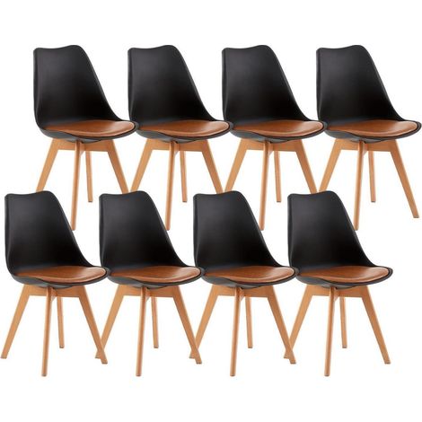 8er Set Esszimmerstühle mit Holzbeinen, skandinavisch, schwarz/braun (1/5)