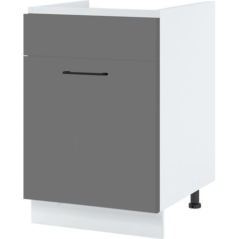Meuble sous-évier Lovia Gris Mat 1 porte coulissante L 60 cm - Porte avec poignée apparente Grey (1/2)