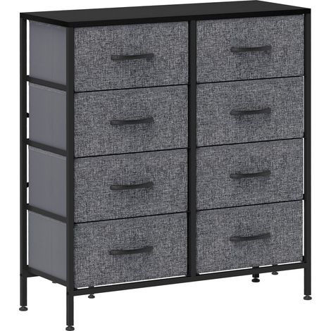 Fabric Chest of Drawers, Industrial Bedroom Dresser with 8 Fabric Drawers, Steel Frame and Wooden Top for Nursery, Living Room, Hallway, Black