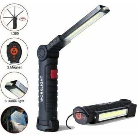 Lampe de travail LED rechargeable avec 800 lumens, base magnétique, 5 modes pour garage, camping, urgences, lampe torche baladeuse LED. (1/4)