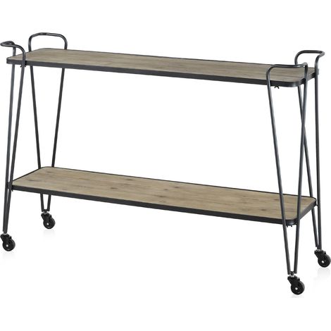 Meuble dappoint métal et bois sur roulettes style industriel - bois naturel et métal noir (1/5)