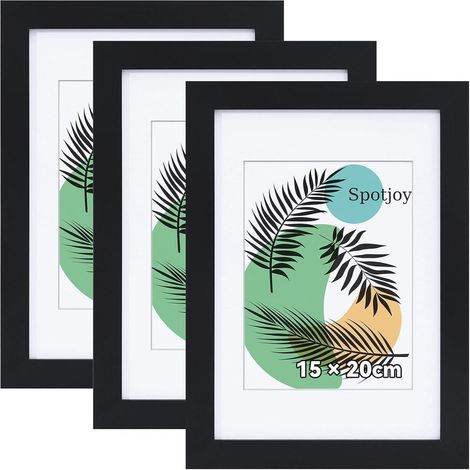 Fotorahmen Collage 15x20cm Schwarz 3er Set Holzrahmen Acrylglas Passepartout (1/5)
