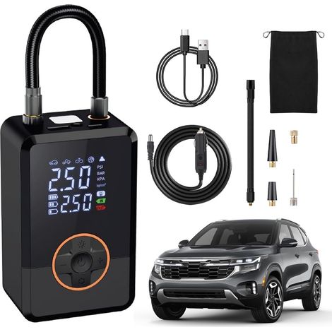 Compresseur d'air portatif de gonfleur de pneu  Gonfleur de pneu à LED intelligent de 130 PSI  Pompe à air compacte pour voiture, vélo, camion, route, extérieur, ballon  Compresseur portatif à gonf