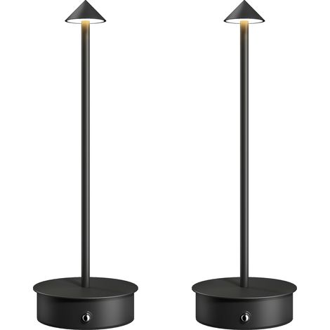 Beyamis Set mit 2 wiederaufladbaren LED-Tischlampen mit USB- und Touch-Steuerung sowie dimmbarem Licht, Ø 10 x 30 cm, Schwarz