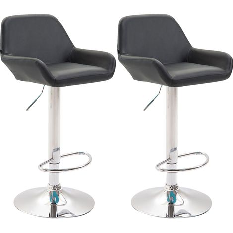 Set 2 sgabelli bar poggiapiedi ad arco in metallo cromato, seduta in PVC nero 100004024