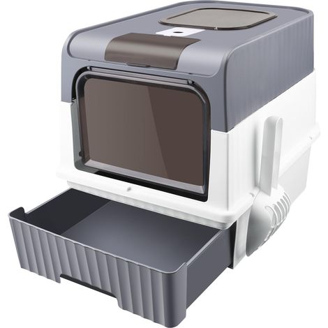 Arenero para gatos  Bandeja con pala  Con paquete desodorizante  Arenero de gran capacidad  Gris/Negro (49  37  35 cm) (1/5)