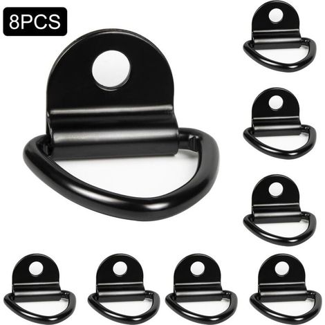 Lot de 8 crochets d'arrimage noirs en D 6480mm pour porte-kayak bateau canoë pendentif remorque camionnette voiture jardin (1/5)