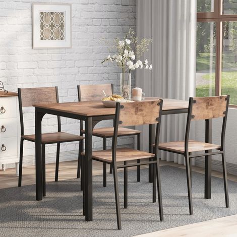 Ensemble table et chaises-Ensemble salle à manger 4 chaises-Bois vintage brun-Pour balcon-salon-Table extensible-108x65x75(cm) (1/5)