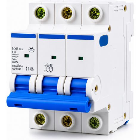 Disjoncteur modulaire 3P 6A courbe C 6kA EN60898-1