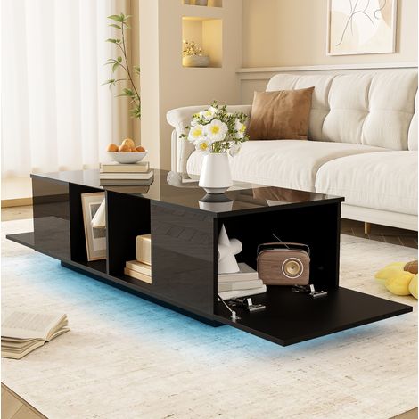 Tavolino LED 120 x 50 x 38,5 cm nero con piano in vetro, 16 colori DESVIAE (1/5)