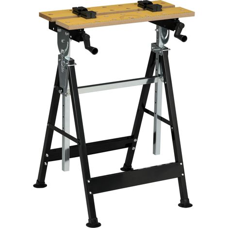 Banco da Lavoro Pieghevole 65x57x85-114 cm con 4 Morse Altezza e Angolazione Regolabili Portata 100 kg Nero e Color Legno (1/5)