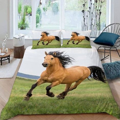 Housse de Couette Cheval 240x260 cm 2 Personnes 3 Pièces Ultra Doux 3D Galop Cheval Parure de Lit en Microfibre - Y1D (1/5)