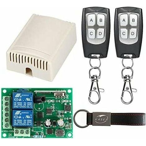 Récepteur Radio 433,92 MHz 2 Canaux AC 220 V - Pour Porte De Garage Volet Roulant Store Électrique - 2 Télécommandes Incluses