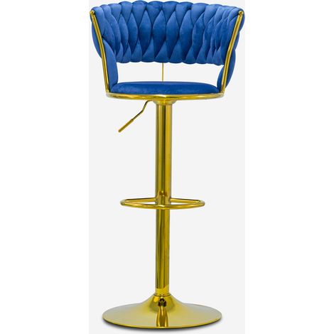 Sgabello regolabile in metallo dorato e velluto intrecciato Macaron - Blu