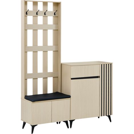Conjunto de recibidor con perchero, banco zapatero y aparador zapatero de MDF (1/5)