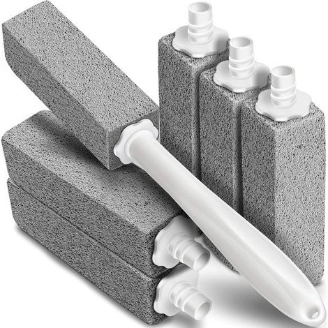 Set di 6 spazzole per WC con manico lungo in pietra pomice, senza punti morti, potente detergente per la pulizia del water - tutto in uno bianco + pietra pomice (confezione singola) 5
