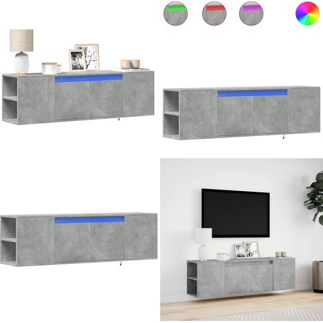 Mobile TV a Parete con Luci LED Grigio Cemento 135x31x39,5 cm - Armadio TV - Armadio con luci LED