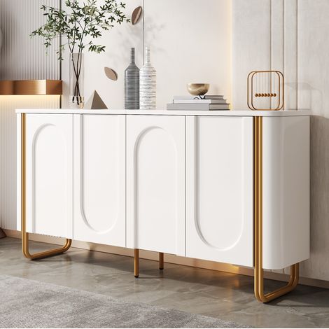 Aparador MDF blanco 160x35x80,5 cm, 4 puertas sin tiradores, con almacenaje - CHICFURN (1/5)