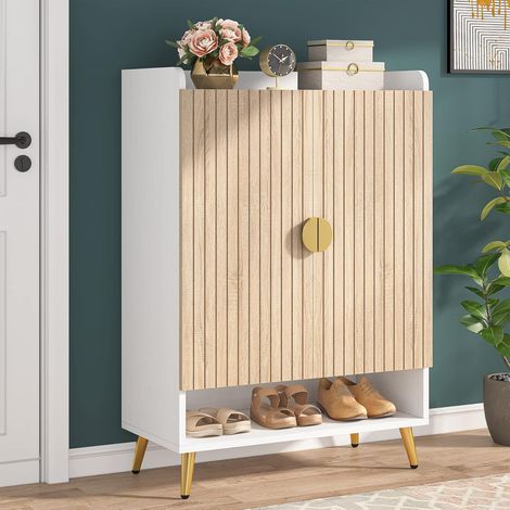 Tribesigns – Armoire à chaussures 7 niveaux – Étagères réglables en MDF E0 – Dimensions 75x37x110 cm – Capacité jusqu'à 30 paires – Design élégant bois et or (1/5)