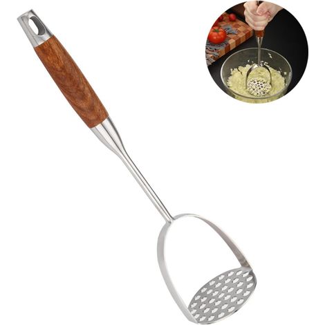Schiacciapatate, schiacciapatate in acciaio inox, manico in legno, schiacciaverdure, schiacciapatate (1/5)