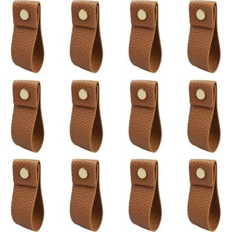 12 maniglie per cassetti in similpelle marrone, maniglie per armadi con viti, accessori per mobili, cucina, bagno, guardaroba, cassettiere (1/4)