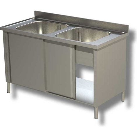 Plonge 2 Bacs sur Meuble avec Porte Coulissante - Gamme 700 - Ristopro