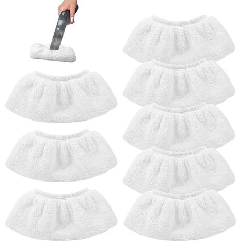 Housses de rechange microfibre 8 pièces – Chiffons lavables pour nettoyeur vapeur – Embouts de sol et housses compatibles Kärcher SC1 SC2 SC3 SC4 SC5 – Blanc (1/5)