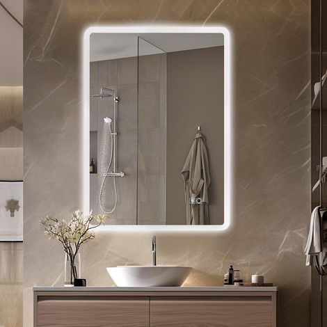 Miroir de Salle de Bain Mural Anti-buée 70 × 50 cm – Éclairage LED avec 3 lumières à intensité Variable et Interrupteur Tactile Montage Horizontal/Vertical (1/5)
