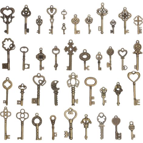 40 Vintage Decoration Cle Ancienne, MéLangé Vieux Bronze Cle De Meuble CléS, Pour Collier, Collier, Mariage Avec Des Mains DéCoréEs Avec Des DéCorations Anciennes (1/5)